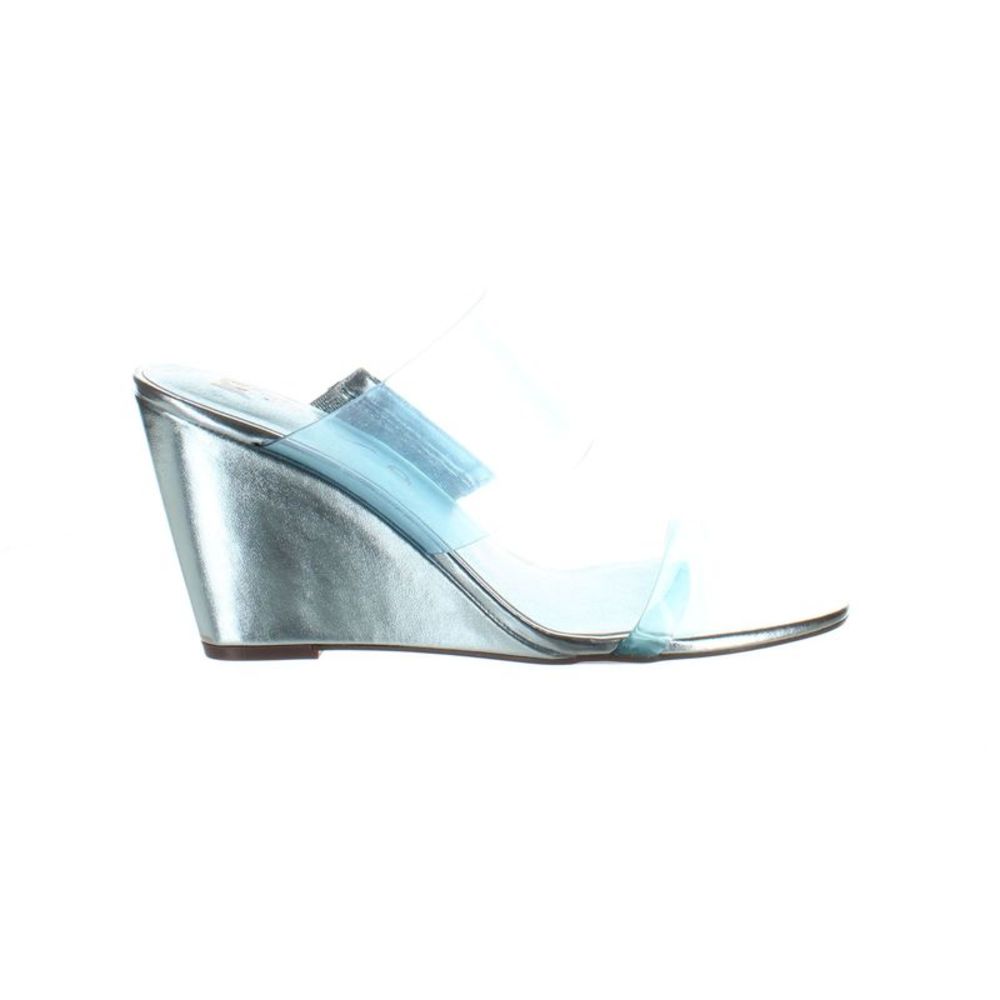Unisa Silver Metallic Wedge Sandals with Clear Blue Straps